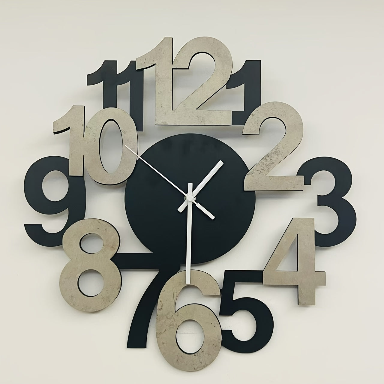 Asymmetrical Digital Wall Clock with Oversized Numbers – Modern Silent Kitchen Clock in Black and Natural Wood Finish 0