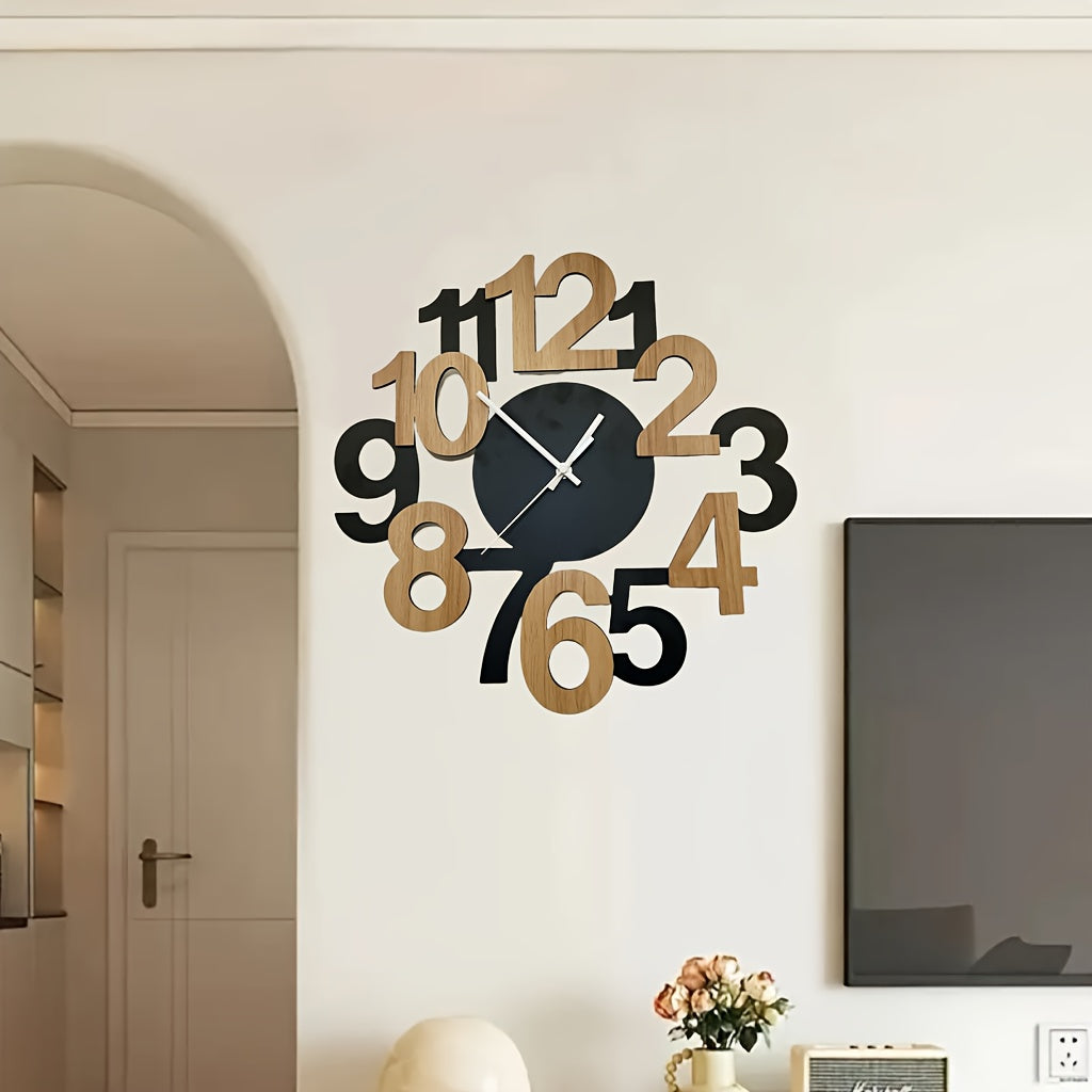 Asymmetrical Digital Wall Clock with Oversized Numbers – Modern Silent Kitchen Clock in Black and Natural Wood Finish 3