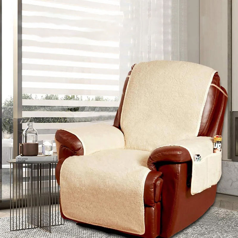Beige Recliner Chair Cover with 6 Storage Pockets – Soft Polyfleece Slipcover for Armchair Protection and Style 6