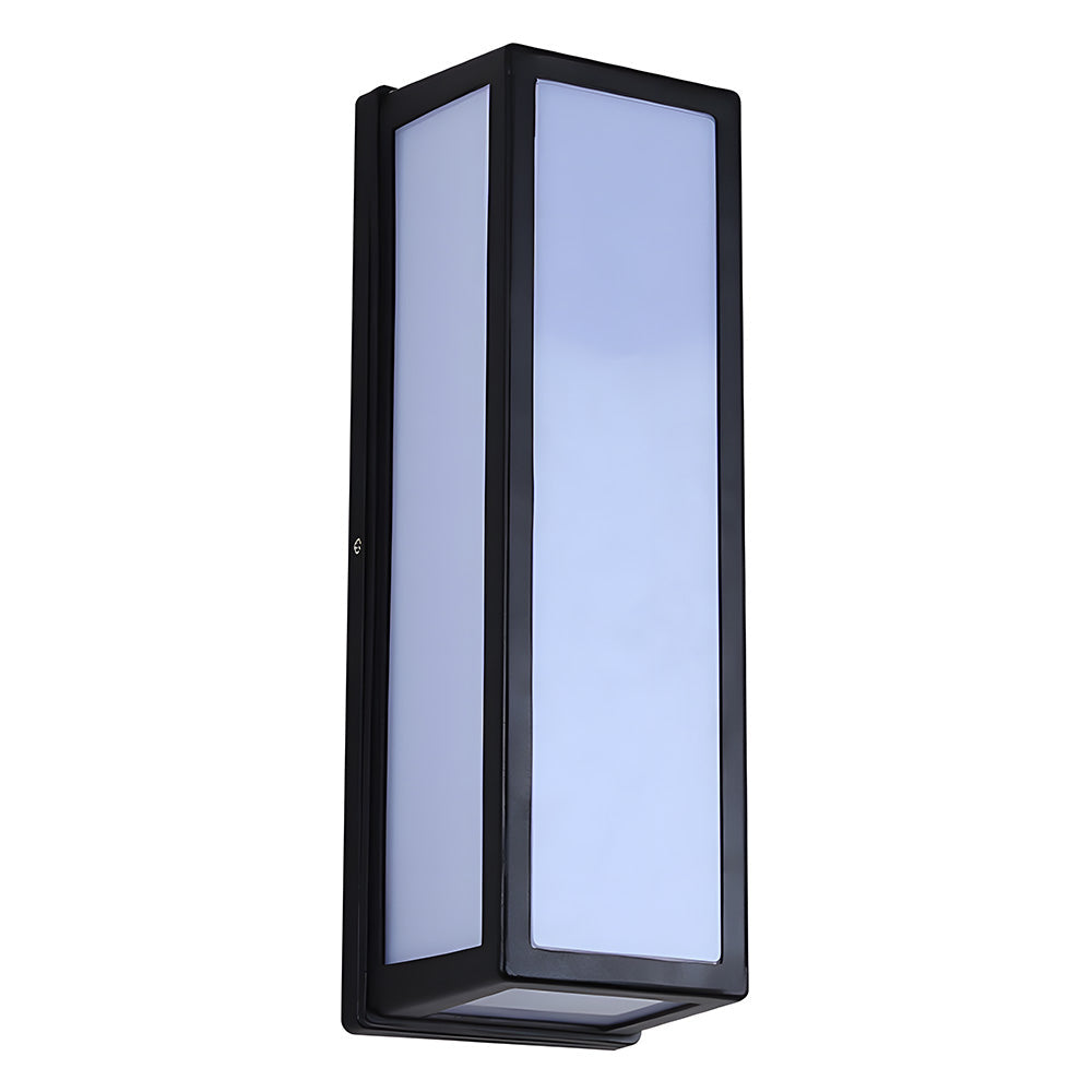 Black outdoor wall light fixture on a white background