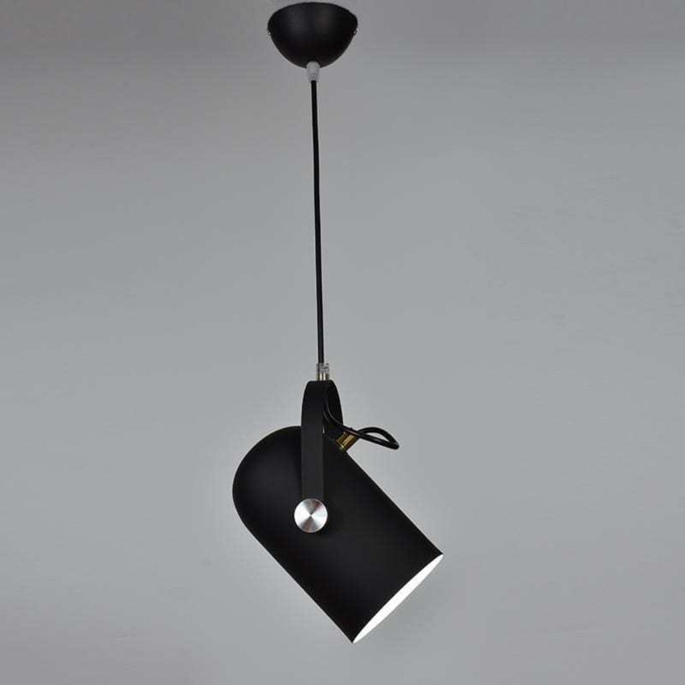 Black pendant light on a gray background