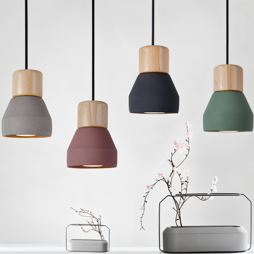 Black Pendant Light – Modern Adjustable Hanging Light with Concrete and Wooden Accents for Kitchen Pendant Lighting 5