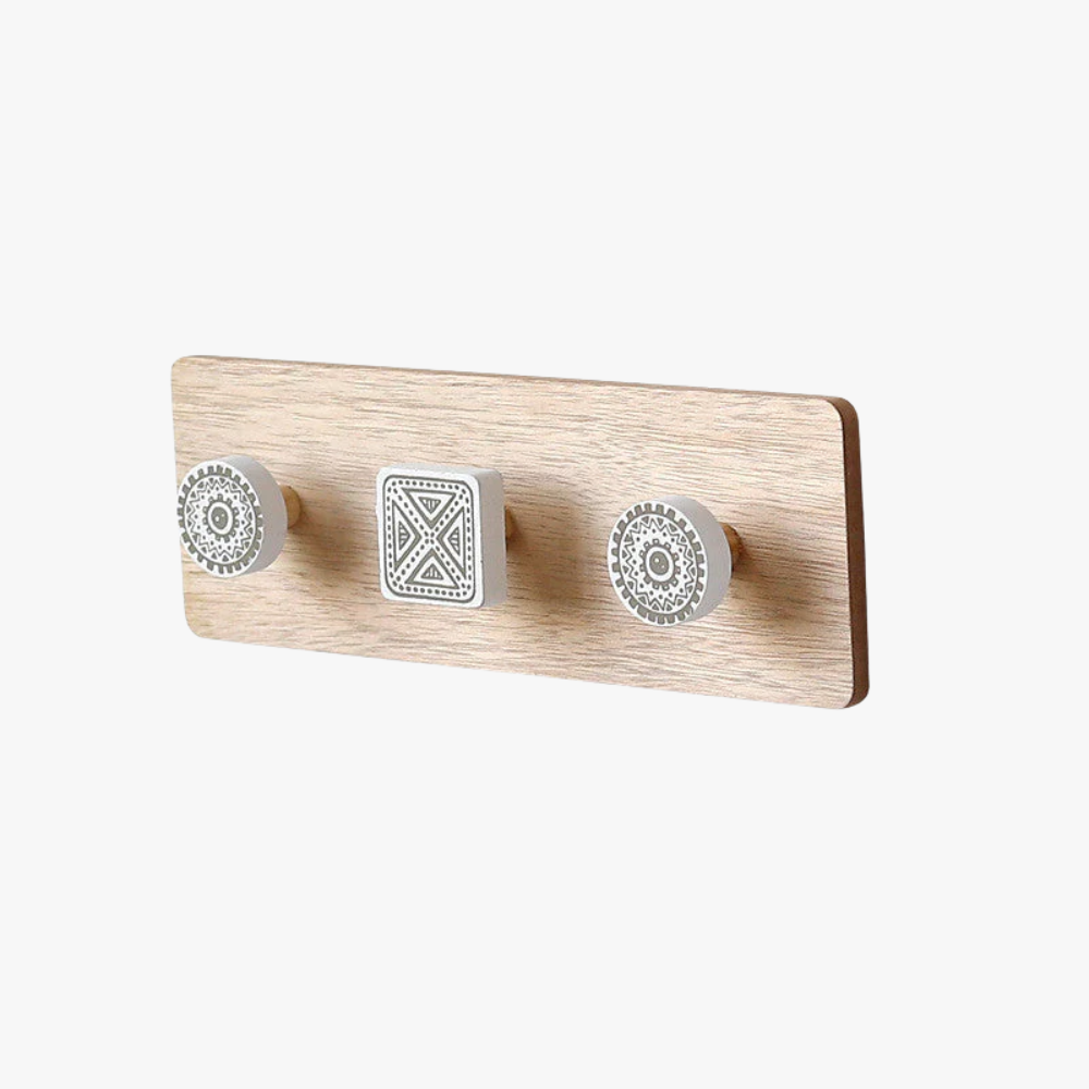 Wooden wall hook with multiple hooks