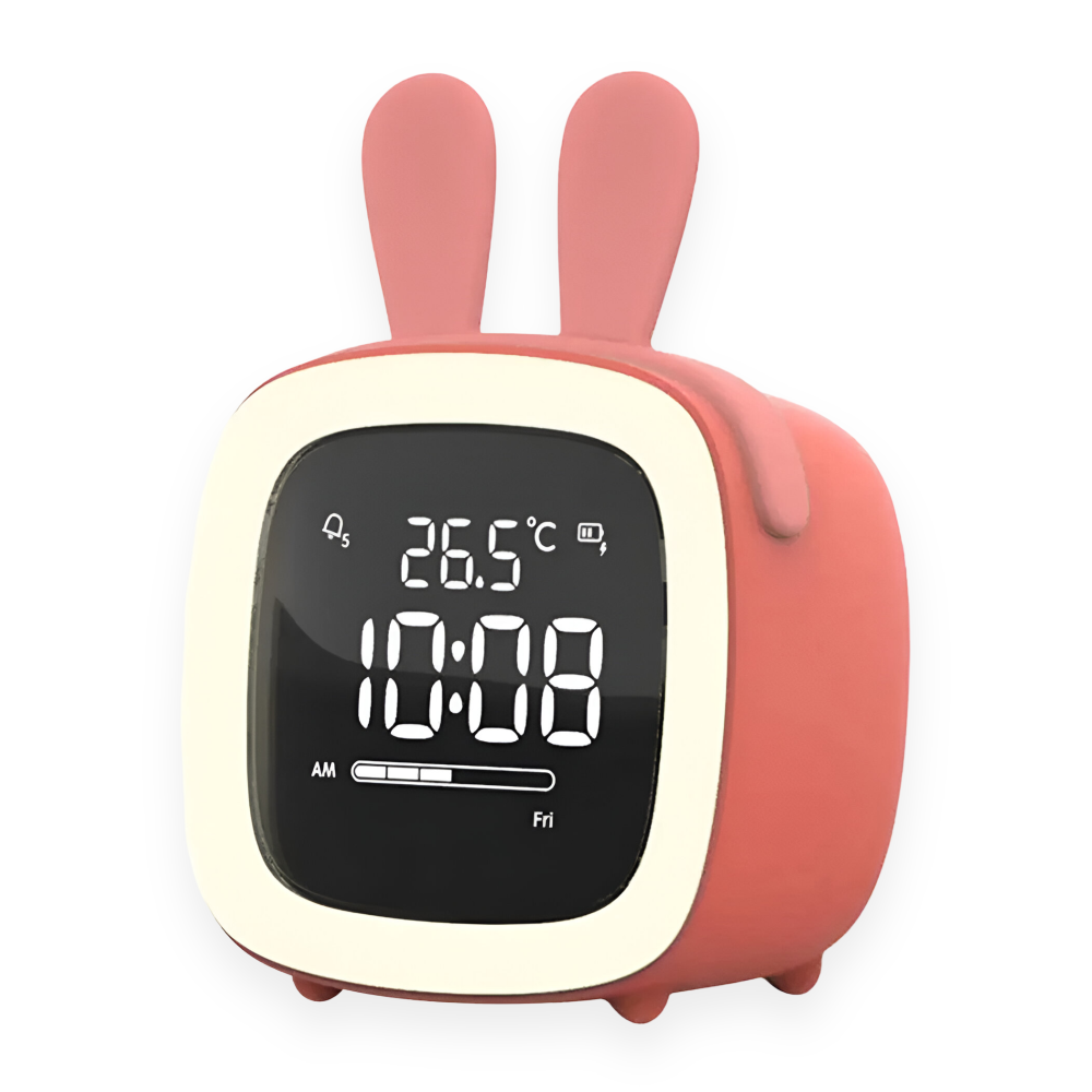 Digital clock with rabbit design on a white background