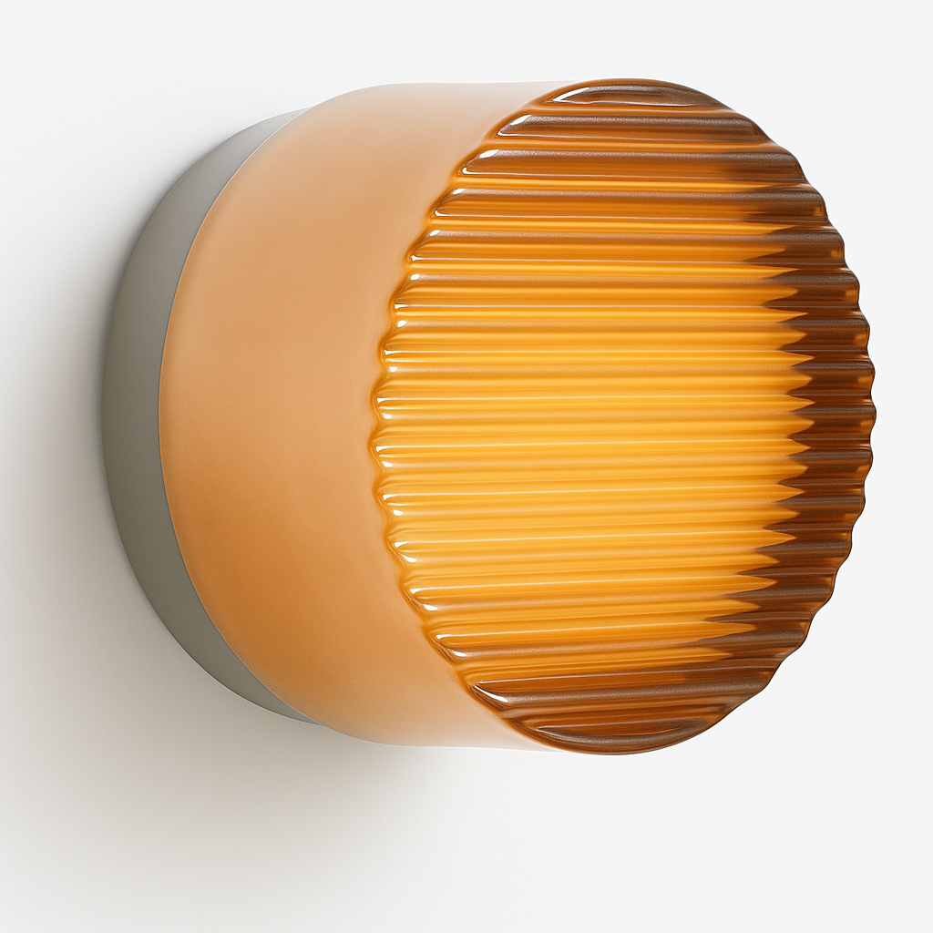 Silver Base Round wall light fixture on a textured wall