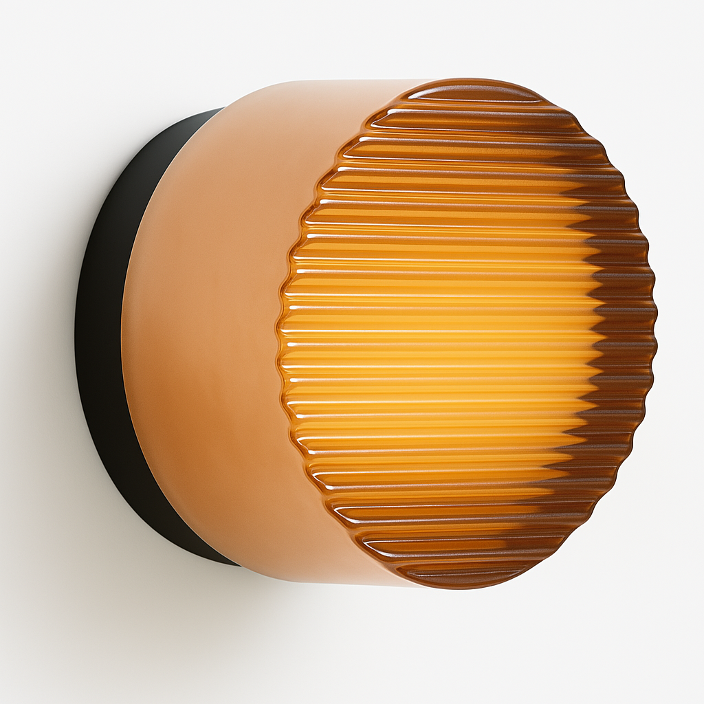 Black Base Round wall light fixture on a textured wall