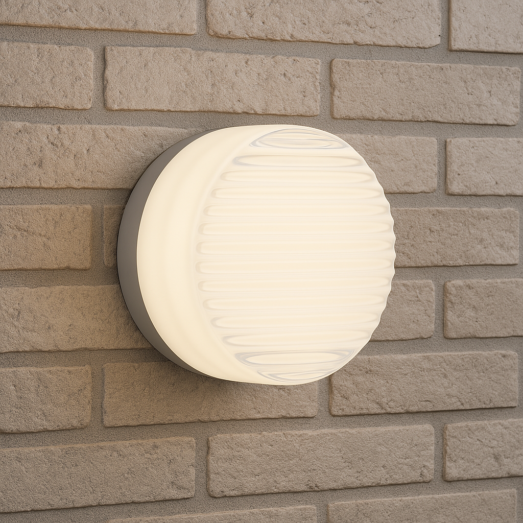Round wall light fixture on a brick wall