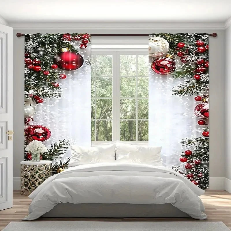 Christmas Themed Curtains in Premium FrostLinen Fabric – Festive Light Filtering Decor for Living Room and Bedroom 0