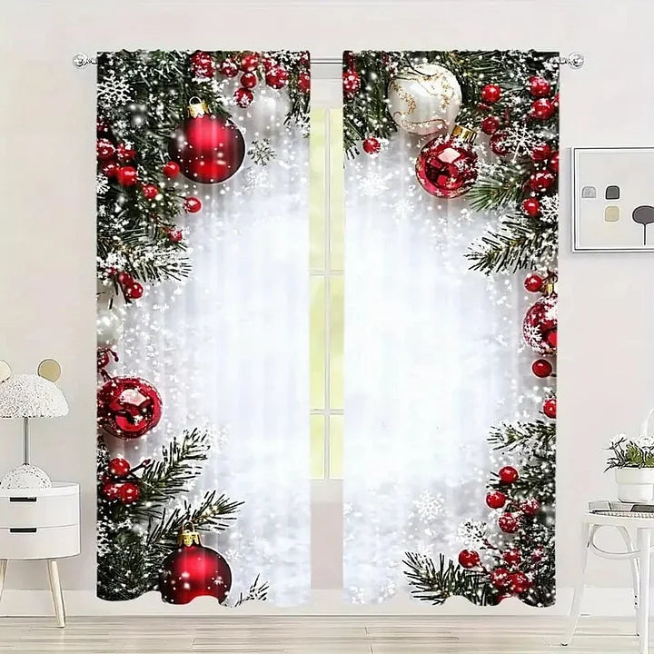 Christmas Themed Curtains in Premium FrostLinen Fabric – Festive Light Filtering Decor for Living Room and Bedroom 1