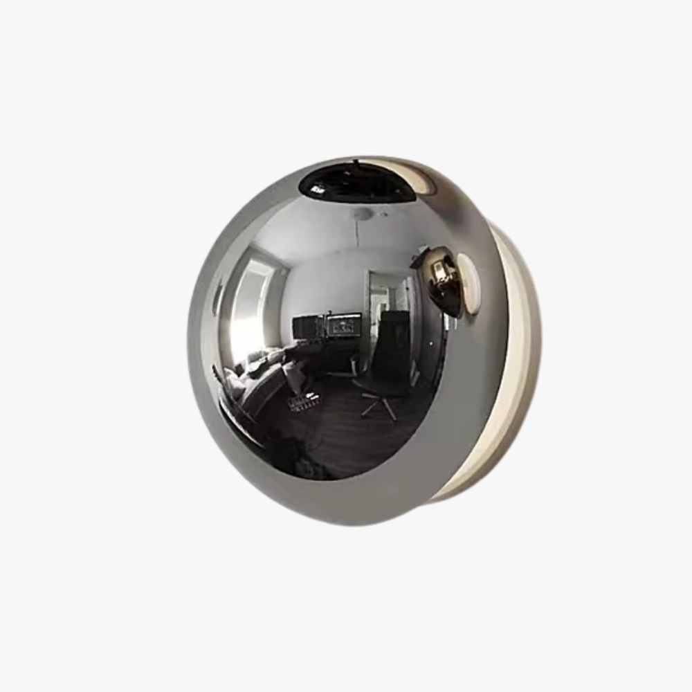 Chrome spherical wall fixture on a white background
