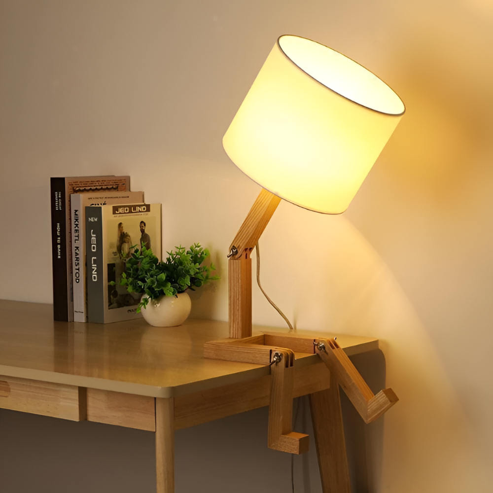 Creative Wooden Robot Desk Lamp with Adjustable Brightness and Integrated Book Holder - Small Table Lamp for Bedside or Study 0