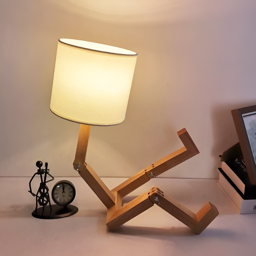 Creative Wooden Robot Desk Lamp with Adjustable Brightness and Integrated Book Holder - Small Table Lamp for Bedside or Study 6