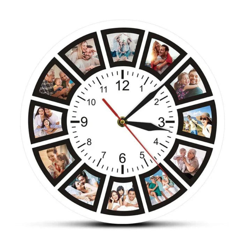 Customizable Photo Wall Clock with 12 Slots, Silent Movement – Frameless Design for Home Decor 1