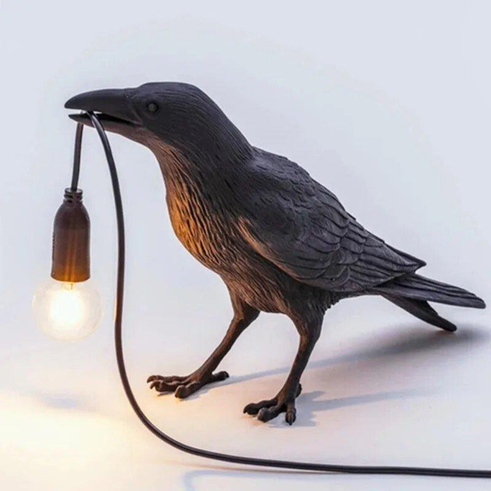 Decorative Table Lamp with Unique Crow Design – Warm LED Light for Gothic Home Decor 7