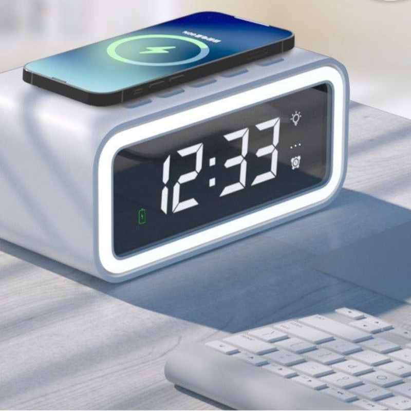 Digital Alarm Clock with Qi Wireless Charging and Adjustable LED Display – Minimalist Design for Home or Office 0