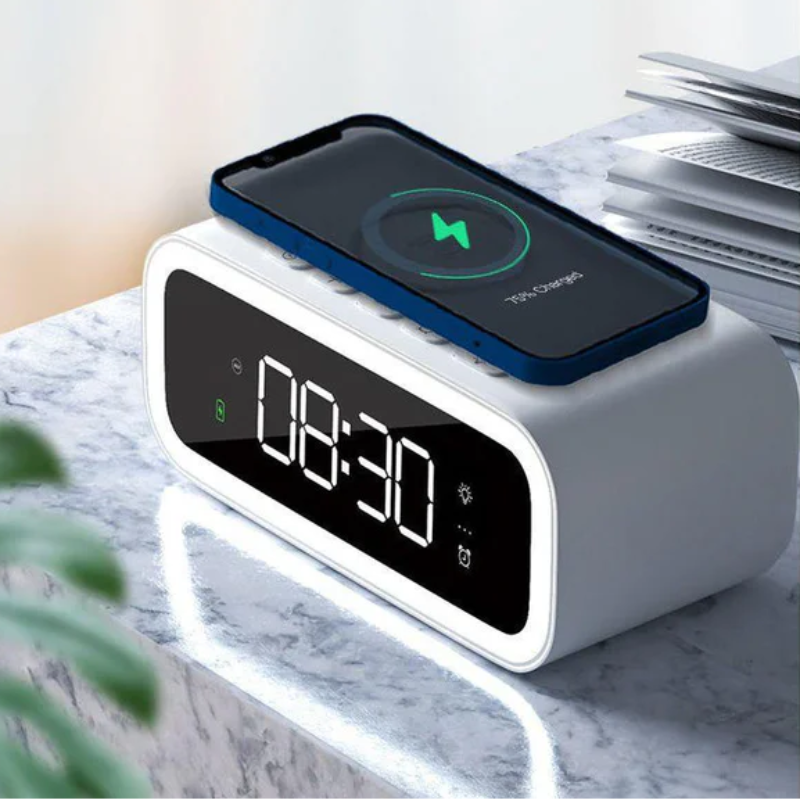Digital Alarm Clock with Qi Wireless Charging and Adjustable LED Display – Minimalist Design for Home or Office 1