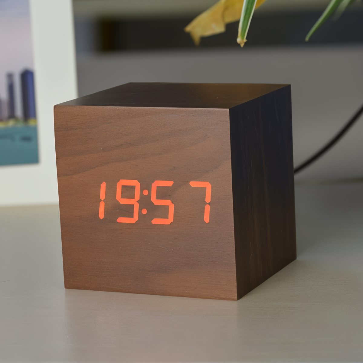 Digital LED Alarm Clock – Stylish Wooden Cube Design with Easy Settings and Clear Sound 0