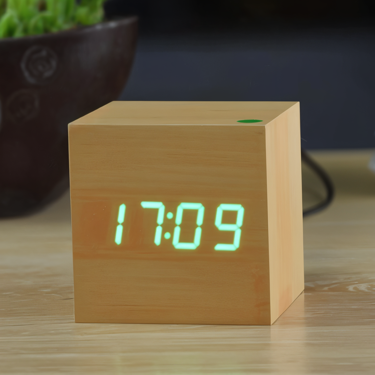 Digital LED Alarm Clock – Stylish Wooden Cube Design with Easy Settings and Clear Sound 2