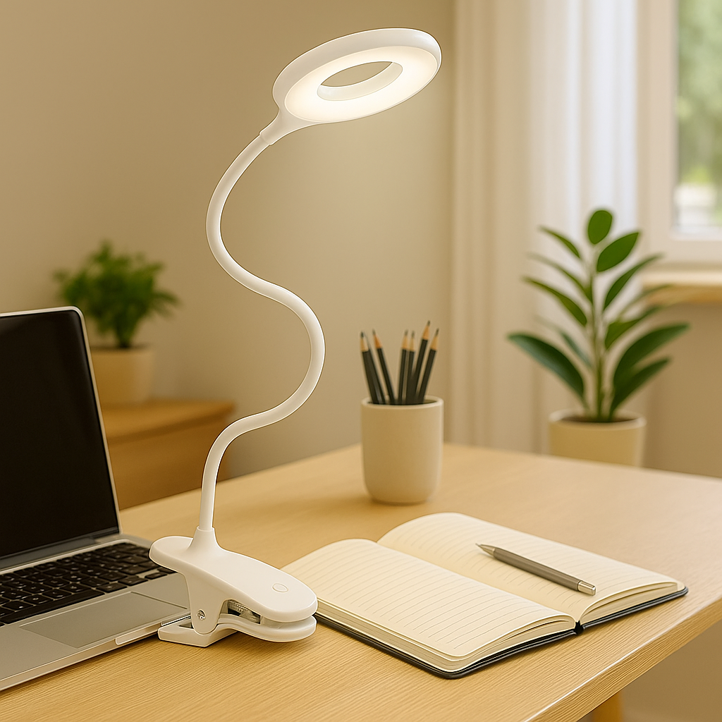 Dimmable Clip-On Reading Lamp with Gooseneck – USB Rechargeable Bedside Reading Light for Adjustable Brightness 0