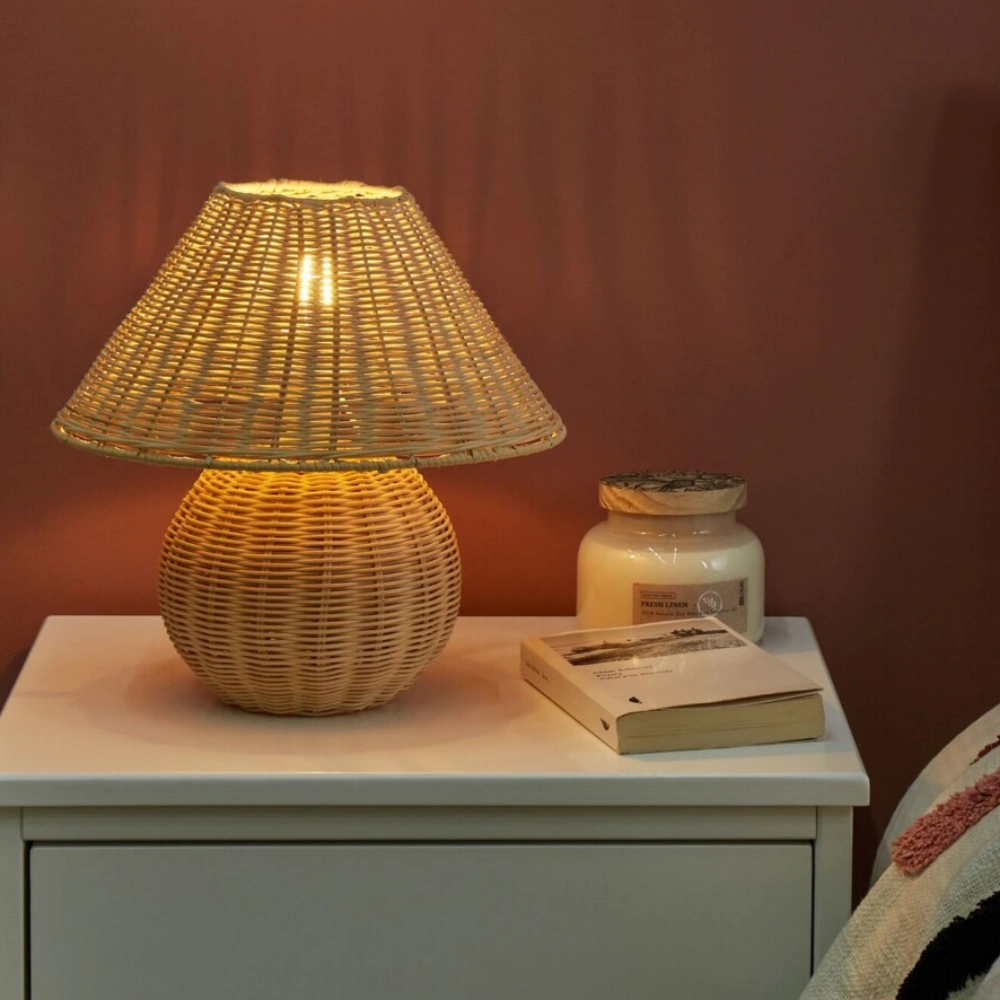 Eco-Friendly Bamboo Table Lamp – Minimalist Design for Bedside or Desk Use, Natural Aesthetic with Warm White Light 2