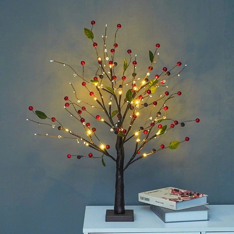 Elegant 55 cm Decorative Tree with Warm White LED Lights – Seasonal Accent with Flexible Branches and Cozy Glow 0