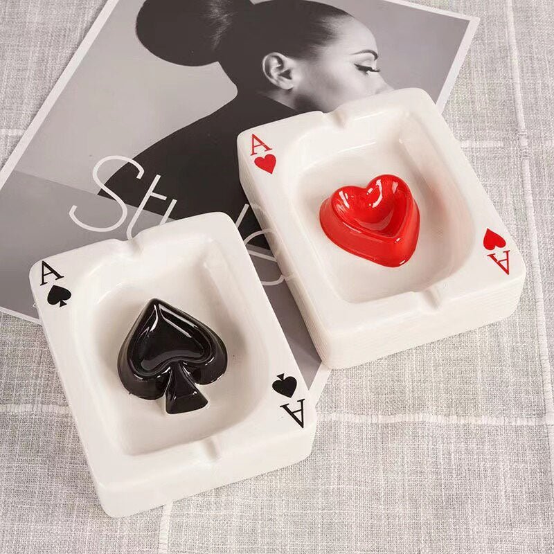 Elegant Ceramic Ashtray with Poker Heart Design – Square Decorative Accent for Home and Office 1