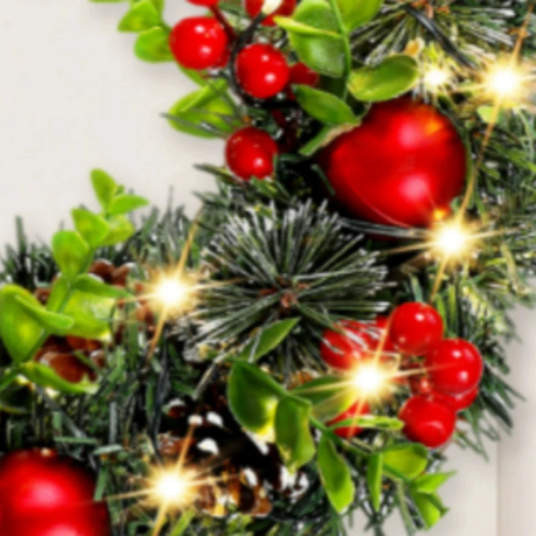 Elegant Christmas Wreath with LED Lighting and Red Berries – Christmas Door Wreath for Front Door and Outdoor Decoration 2