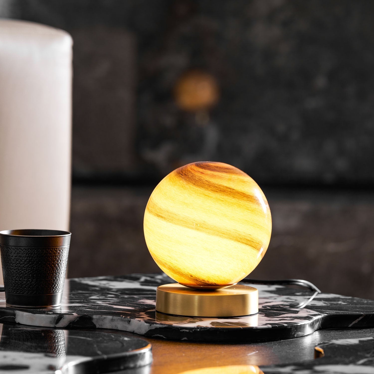 Elegant Table Lamp with Marble Sphere and Brass Base – Stylish Bedside or Desk Lamp for Living Room Lighting 2
