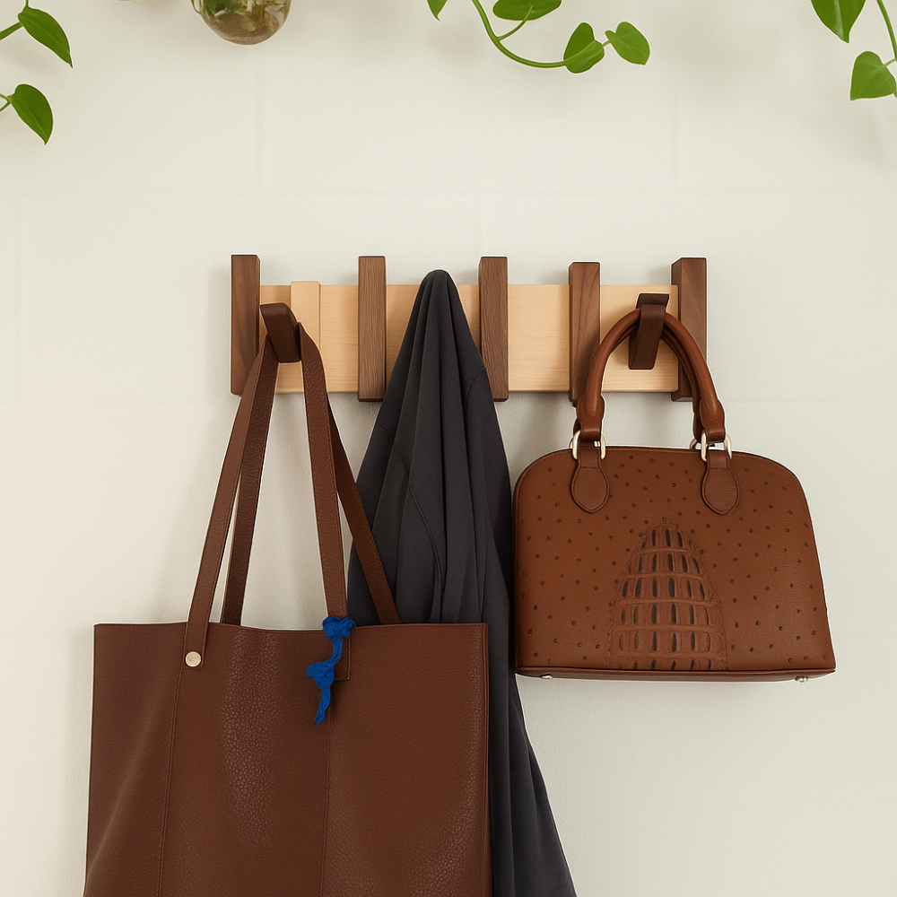 Elegant Wooden Coat Rack with Piano Key Design – Wall Mounted Coat Stand with Hooks for Entryway Storage 0