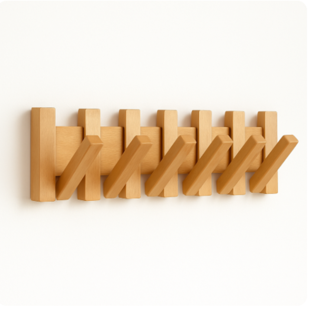 Elegant Wooden Coat Rack with Piano Key Design – Wall Mounted Coat Stand with Hooks for Entryway Storage 5