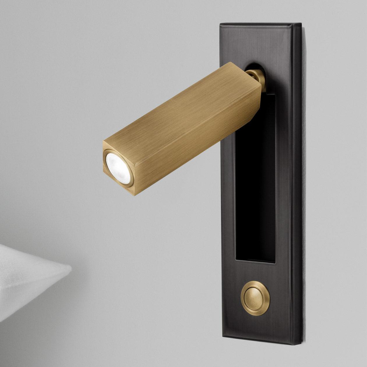 Modern door handle with a light on a gray background