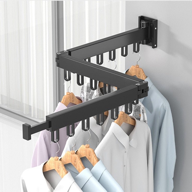 Extendable Wall-Mounted Clothes Dryer, Foldable Space-Saving Hanger, Silver Metal Design for Efficient Drying 2