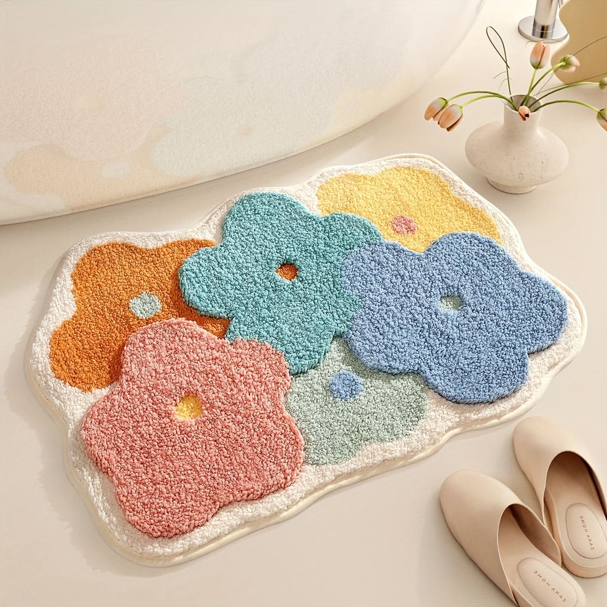 Extra Absorbent Floral Bathroom Mat, Non-Slip Microfiber Bath Rug 50 x 80 cm, Elegant Design for Moisture Protection 10