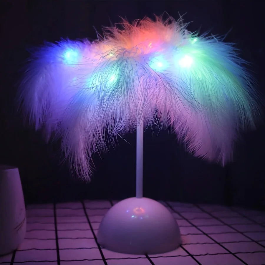 Feather Table Lamp with Warm White LED Light – Elegant Bedside Lamp for Bedroom and Living Room Decor 3