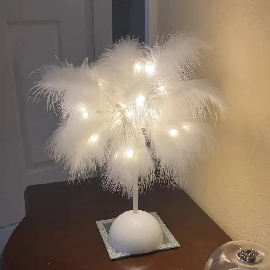 Feather Table Lamp with Warm White LED Light – Elegant Bedside Lamp for Bedroom and Living Room Decor 4
