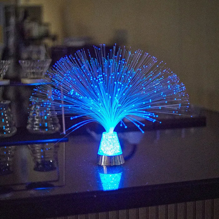 Fiber optic light emitting blue light on a reflective surface