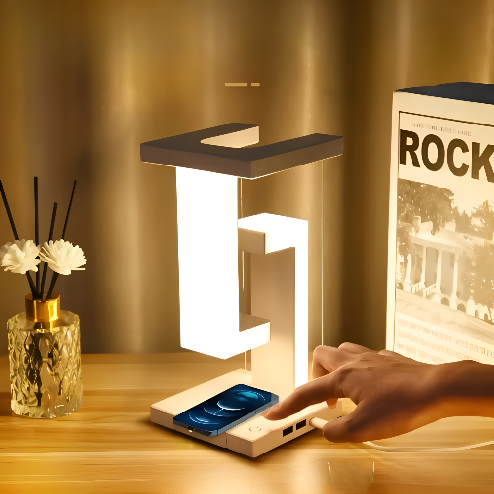 Floating LED Table Lamp with Wireless Charging Pad, Modern Design for Bedroom or Living Room Lighting 4