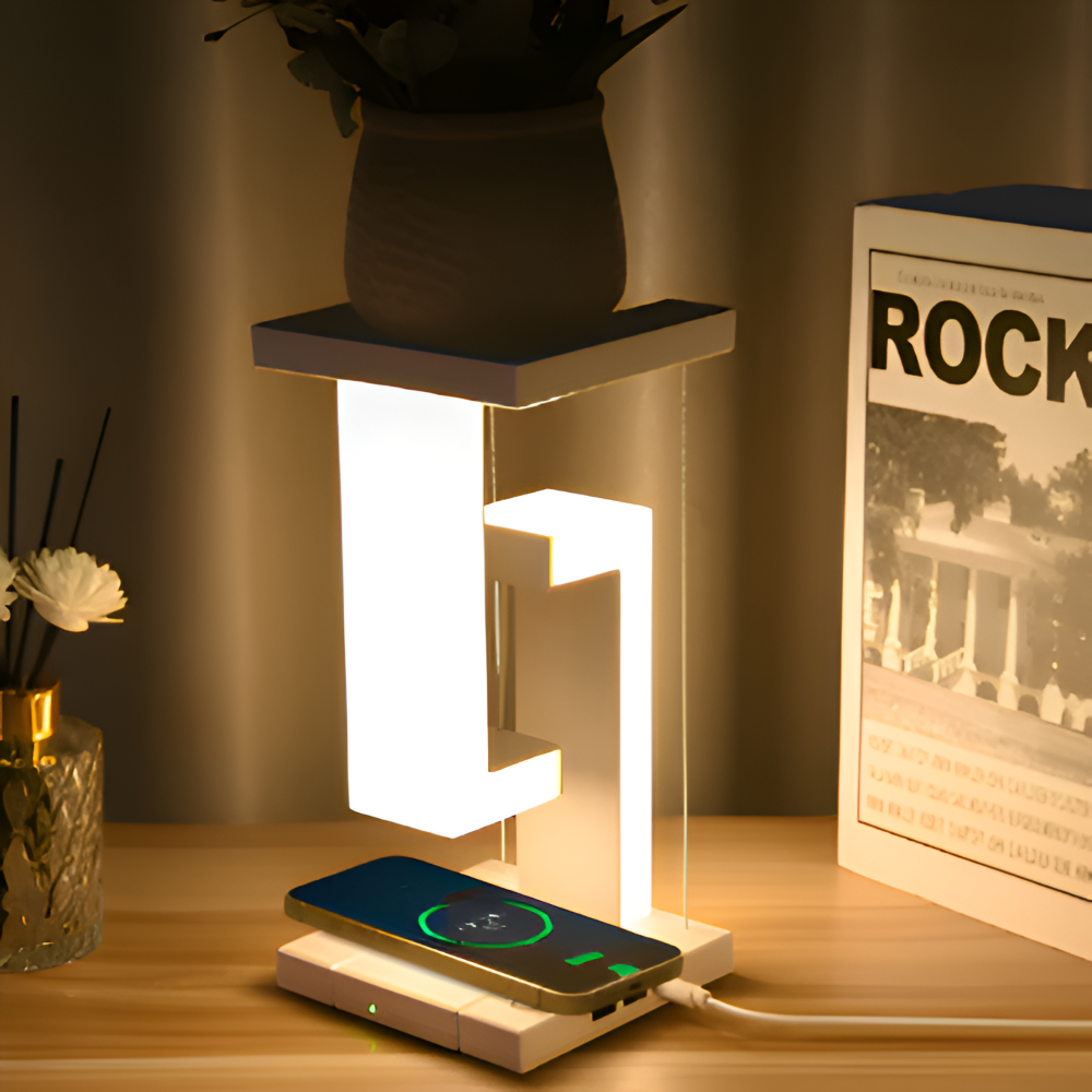 Floating LED Table Lamp with Wireless Charging Pad, Modern Design for Bedroom or Living Room Lighting 5