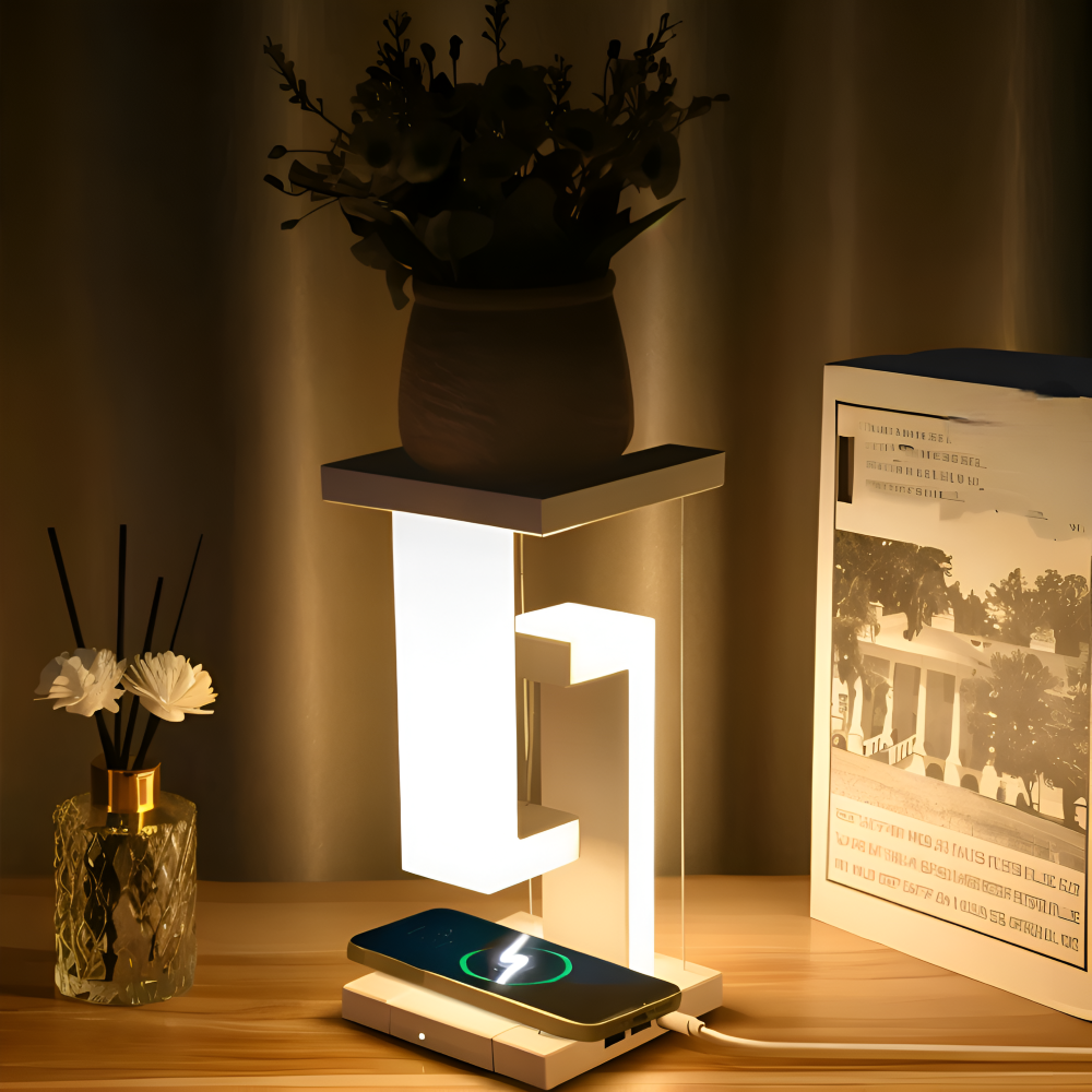 Floating LED Table Lamp with Wireless Charging Pad, Modern Design for Bedroom or Living Room Lighting 6