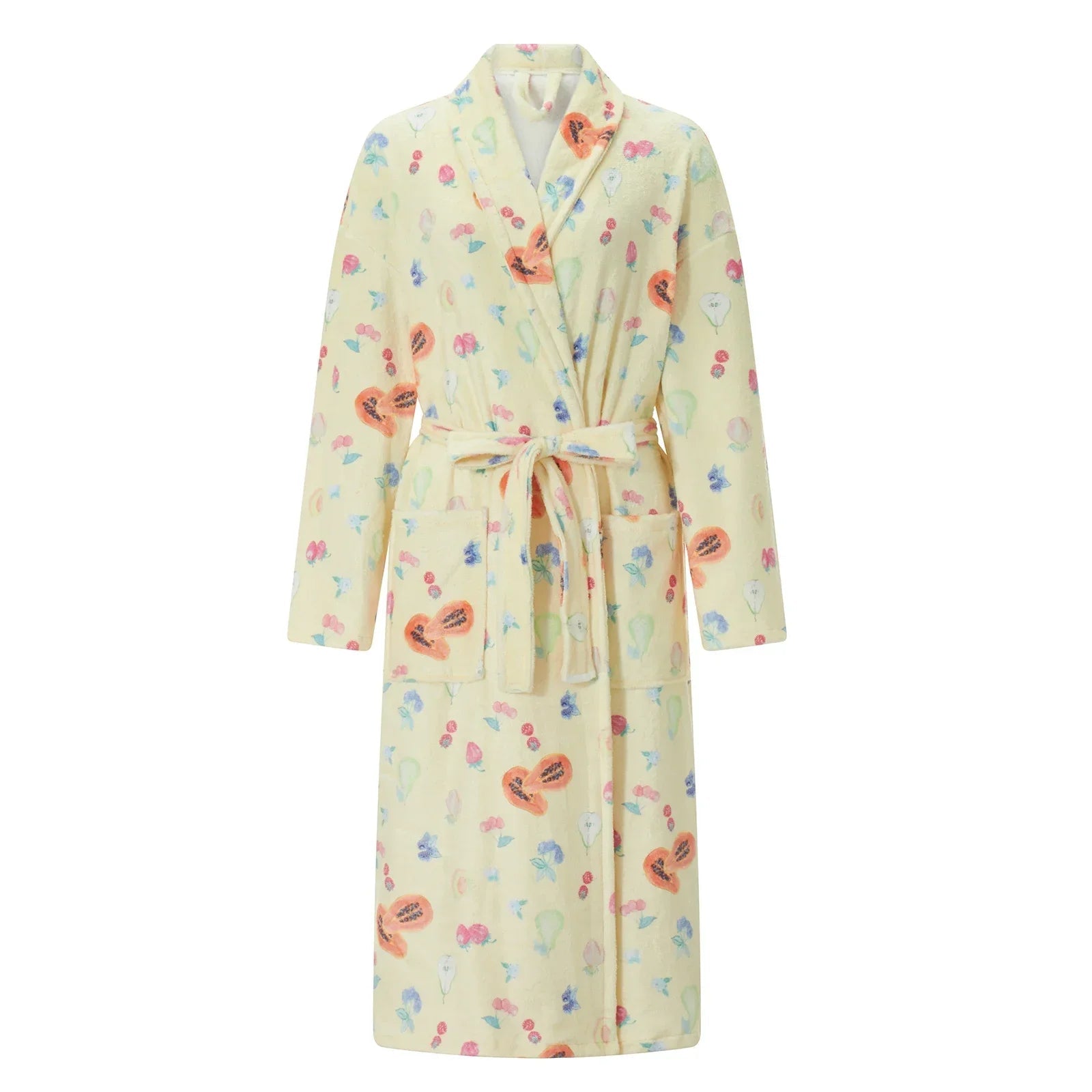Floral Print Women's Dressing Gown – Soft Flannel Bathrobe with Shawl Collar and Adjustable Belt for Cozy Comfort 0