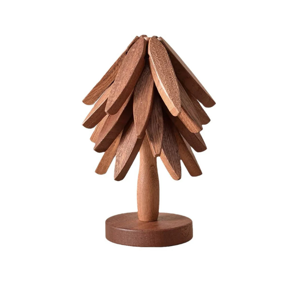 Wooden sculpture resembling a tree on a white background