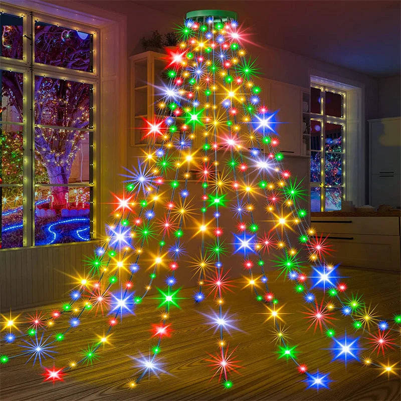 Decorative Christmas tree with colorful lights in a room setting.