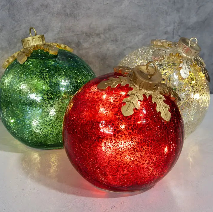 Glass Christmas Ornaments Set with LED Lighting – Elegant Holiday Tree Decorations 0