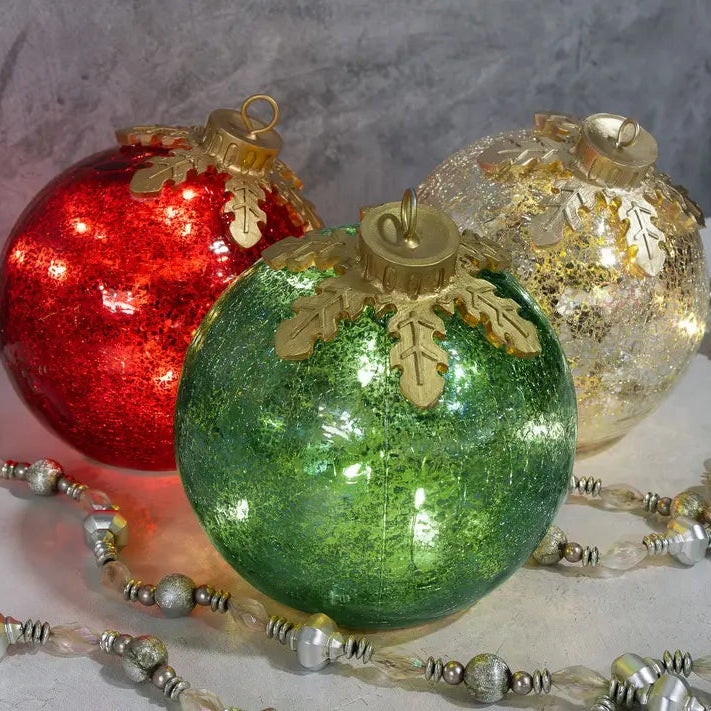 Glass Christmas Ornaments Set with LED Lighting – Elegant Holiday Tree Decorations 1