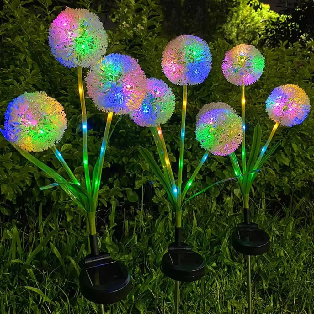 Colorful dandelion-like solar light on a white background