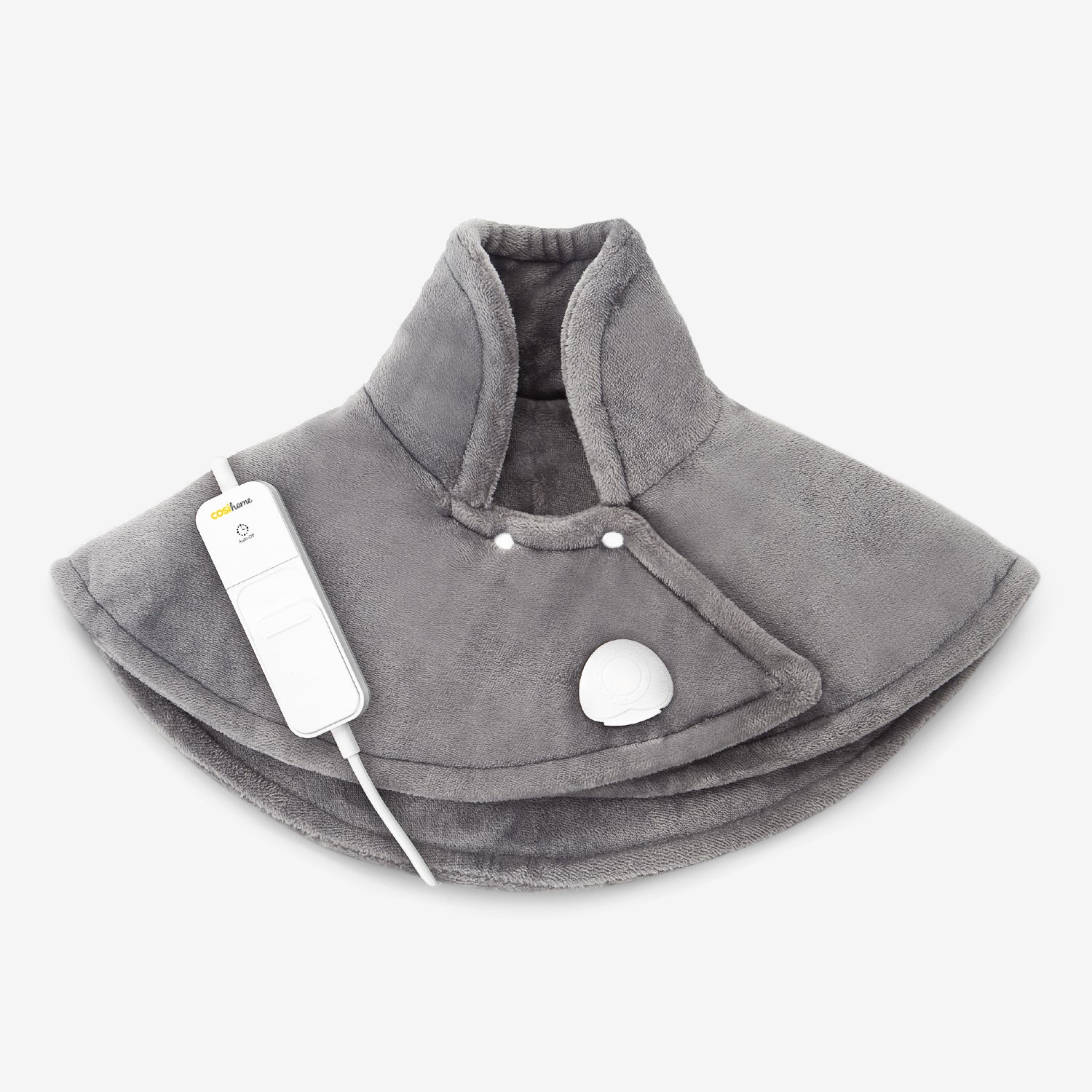 Gray neck warmer with a tag on a white background