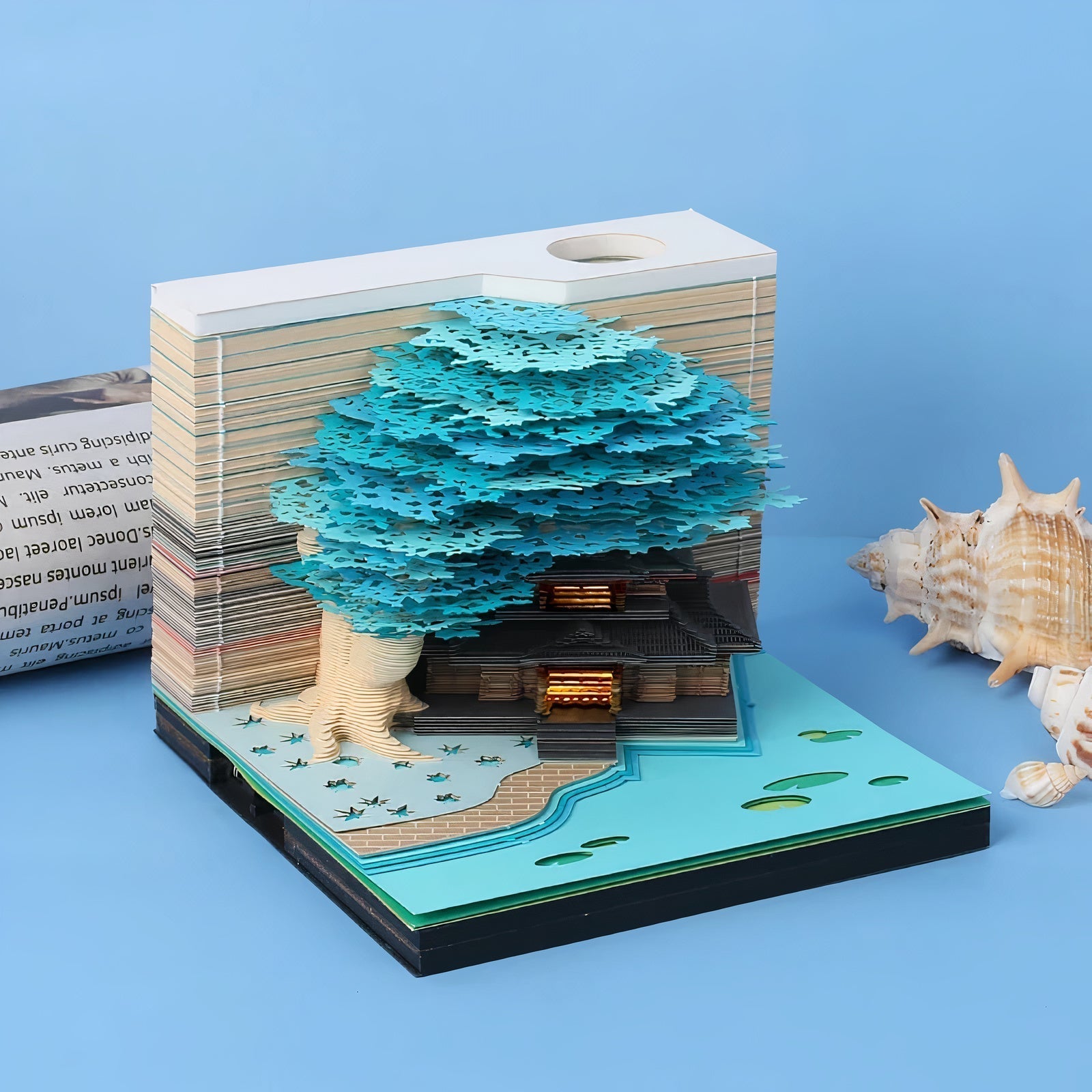 Handcrafted 3D Glowing Calendar – Eco-Friendly Blue Castle Notepad with Artistic Design and Soft Illumination 1