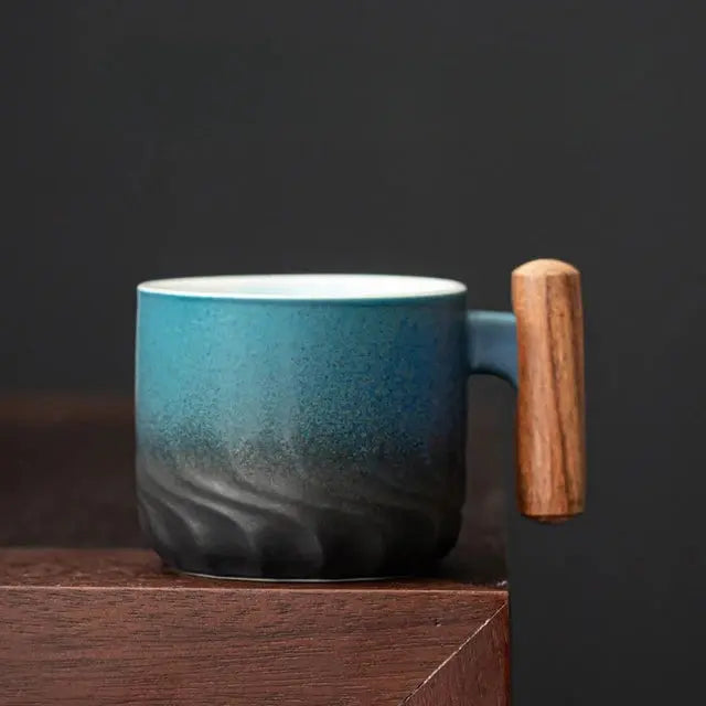 Handcrafted Ceramic Coffee Mug with Wooden Handle – 80ml Espresso Cup for Coffee and Tea 5