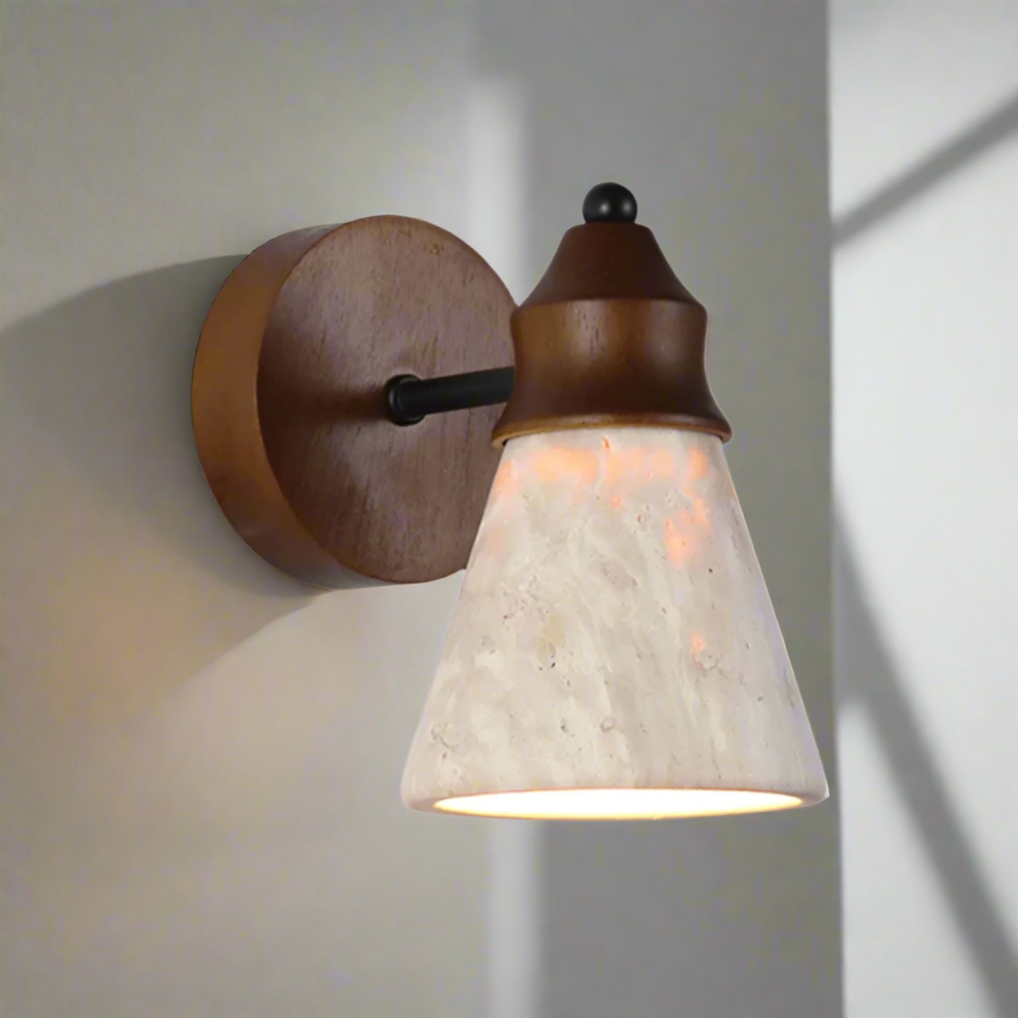 Handcrafted Natural Stone Wall Lamp – Yellow Travertine Wall Sconce with Warm LED Glow for Elegant Home Lighting 1