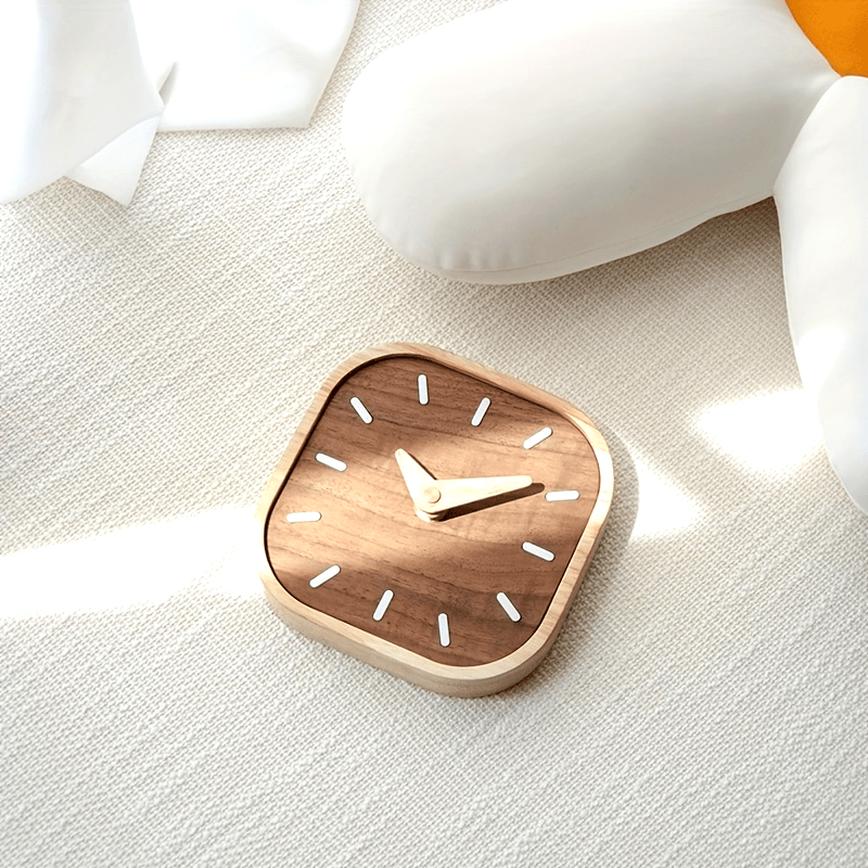 Handcrafted Wooden Table Clock with Silent Quartz Movement – Solid Oak and Walnut Design for Modern Desk or Table Decor 0
